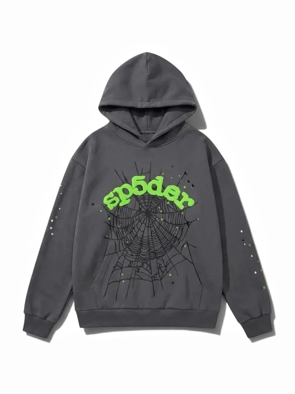 Sp5der Wait Web Hoodie Slate Grey Gray & Green Medium